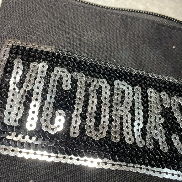 Victoria's Secret Black Makeup Bag/ Wristlet with Silver Sequin Accents - Picture 6 of 6